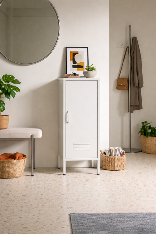 ארונית מתכת נמוכה בצבע לבן | Slim