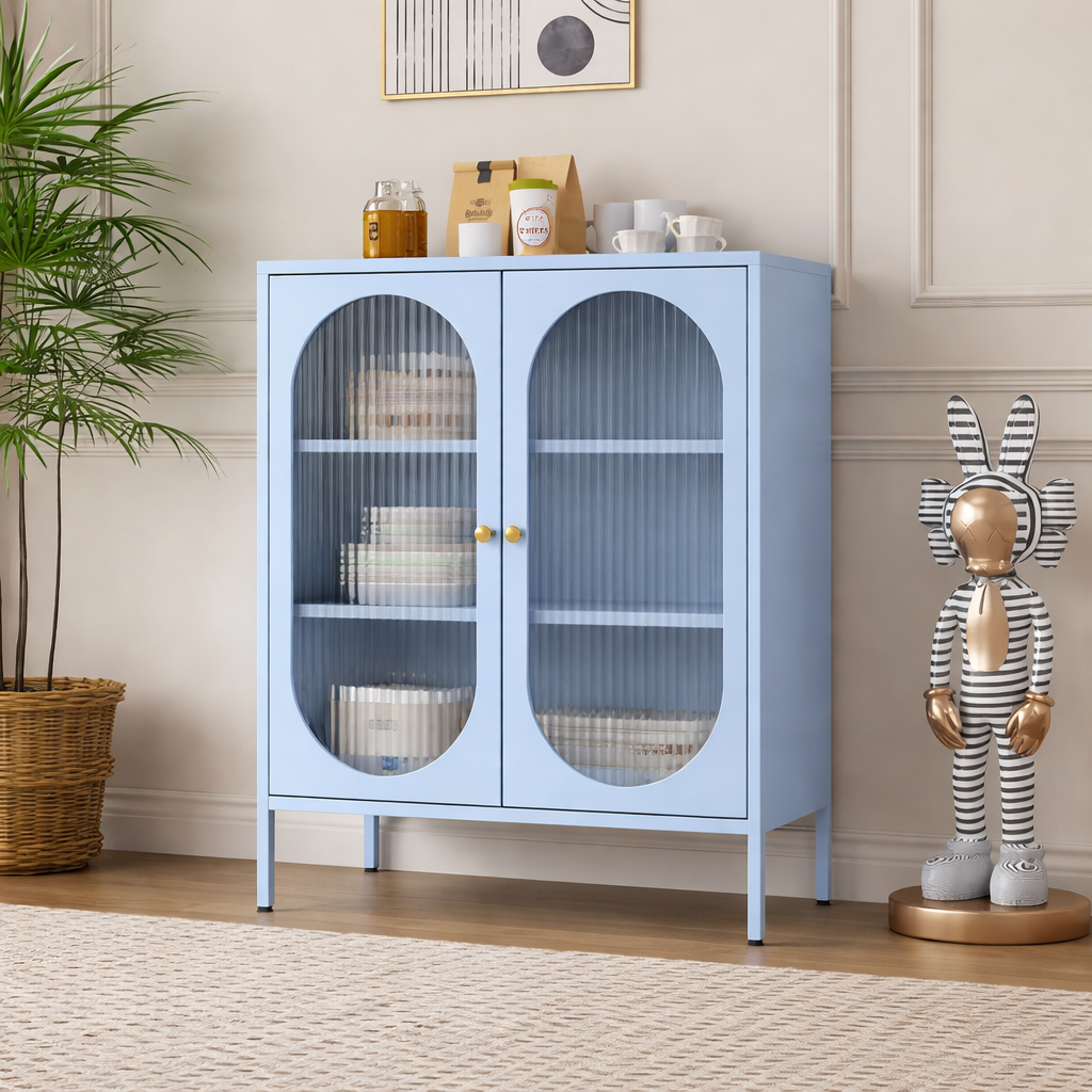 מזנון קומודה מתכת דלתות זכוכית בצבע תכלת | Ember