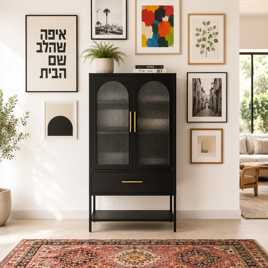 ארון ויטרינה מתכת מעוצב בצבע שחור | Aria