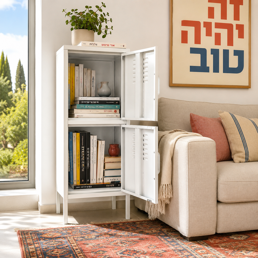 ארונית מתכת נמוכה 2 דלתות בצבע לבן | Luca