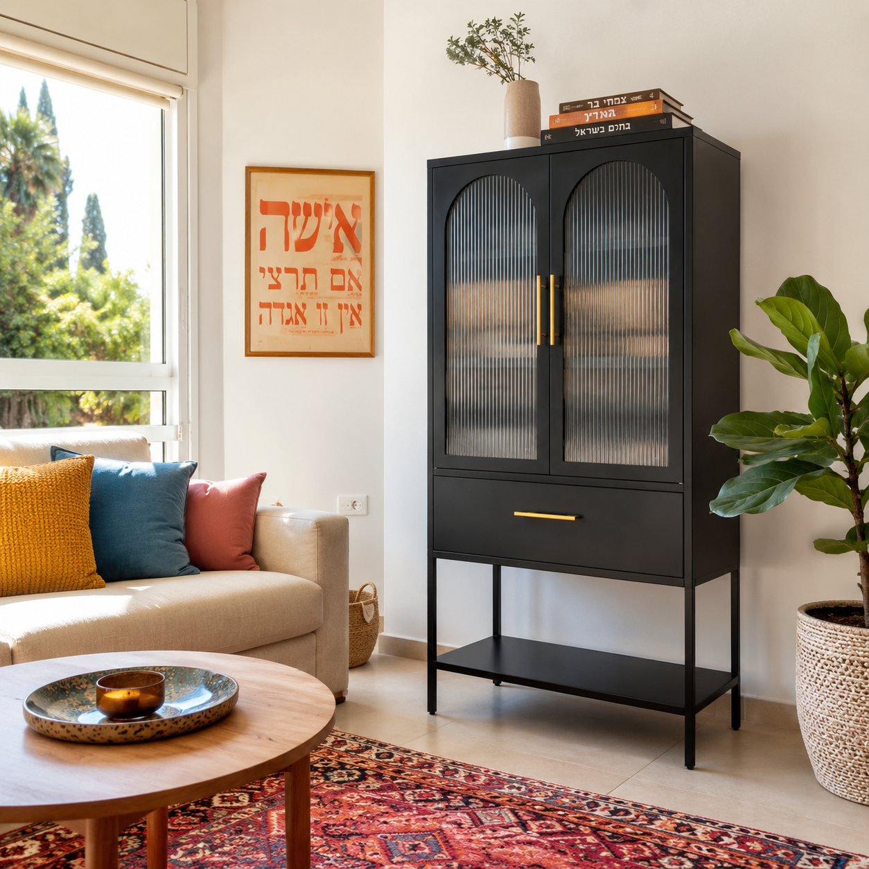 ארון ויטרינה מתכת מעוצב בצבע שחור | Aria