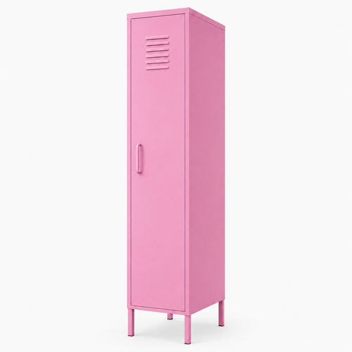 ארון לוקר מתכת ורוד עם חריצי אוורור, על רגליים, צילום מוצר