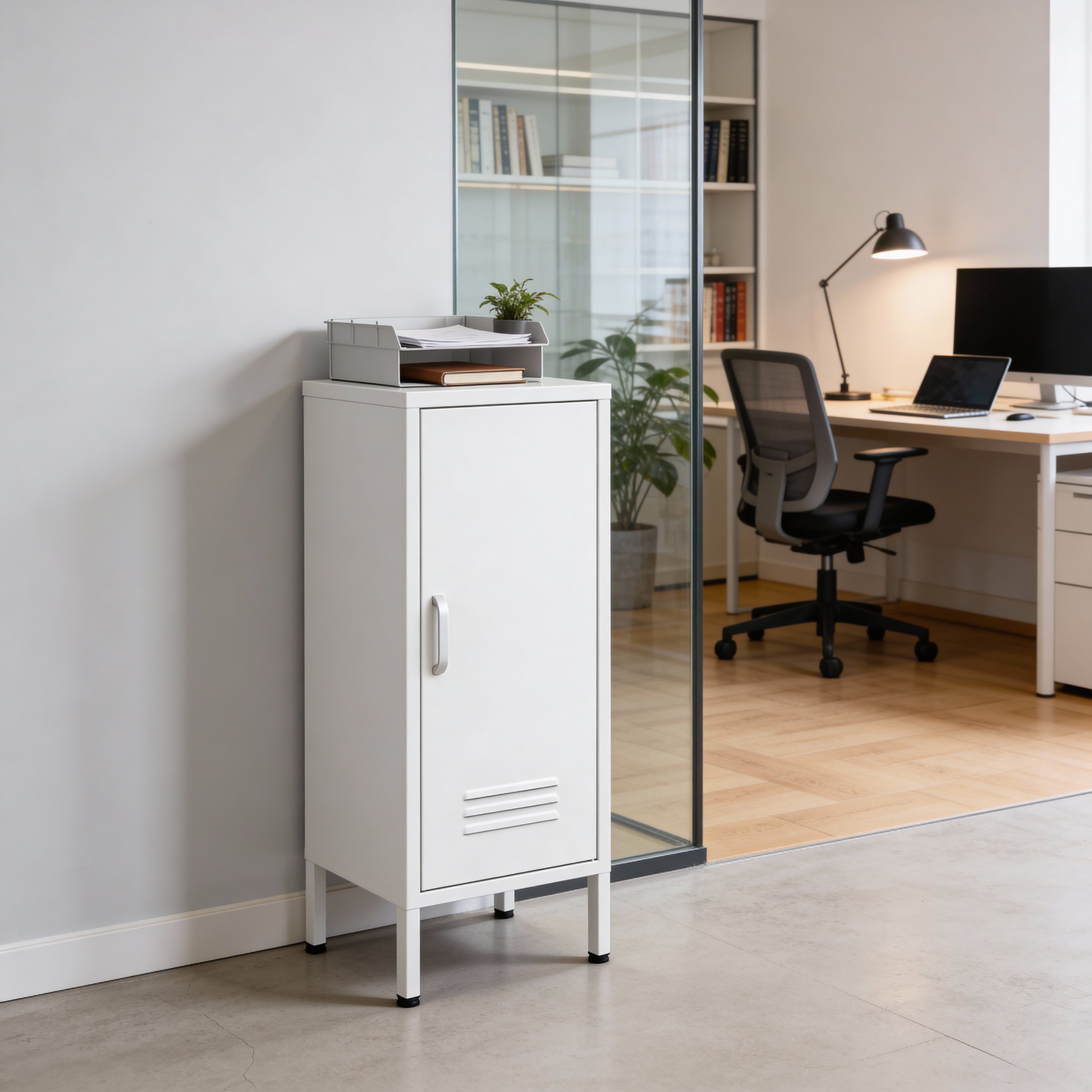 ארונית מתכת נמוכה בצבע לבן | Slim