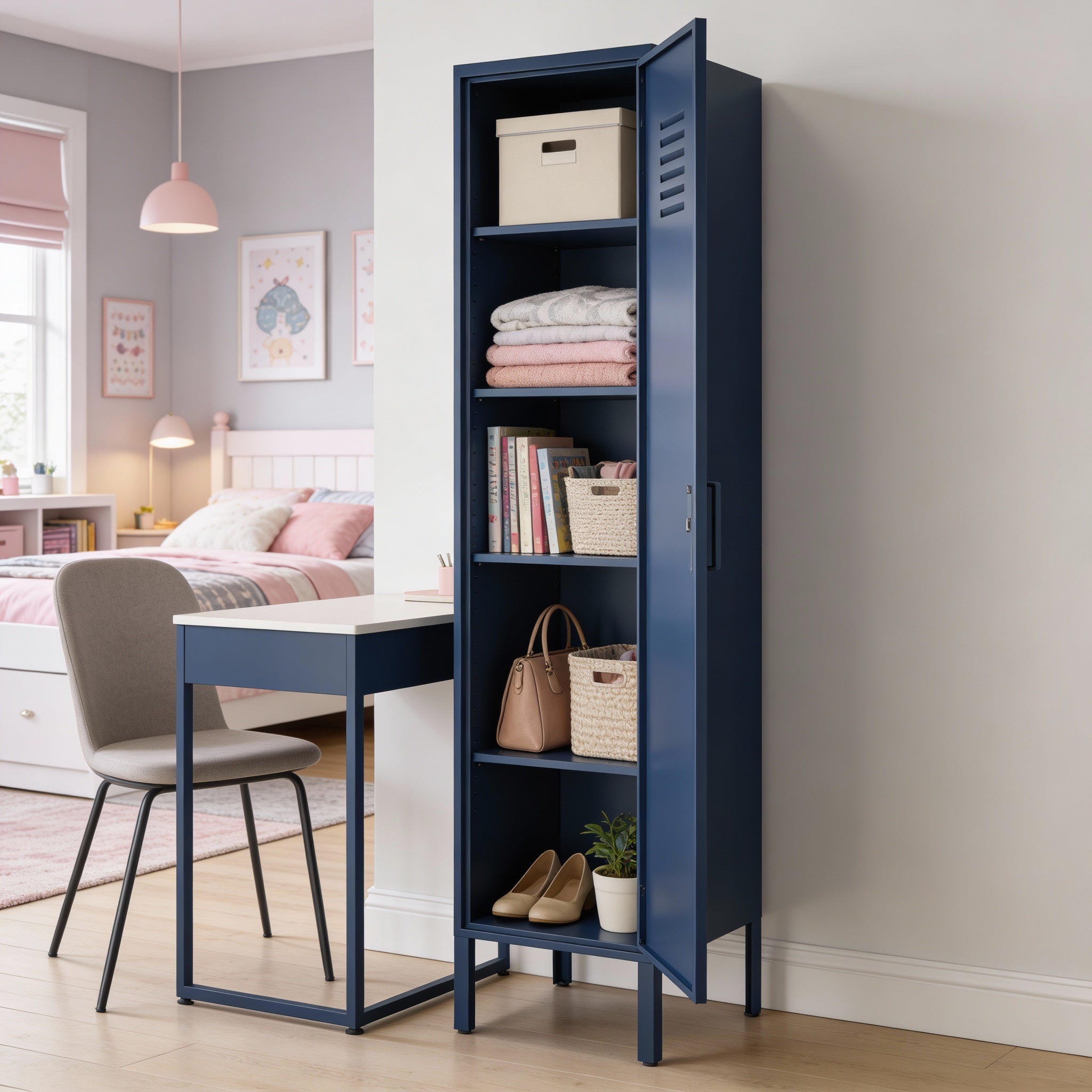ארונית לוקר מתכת בצבע כחול כהה | School
